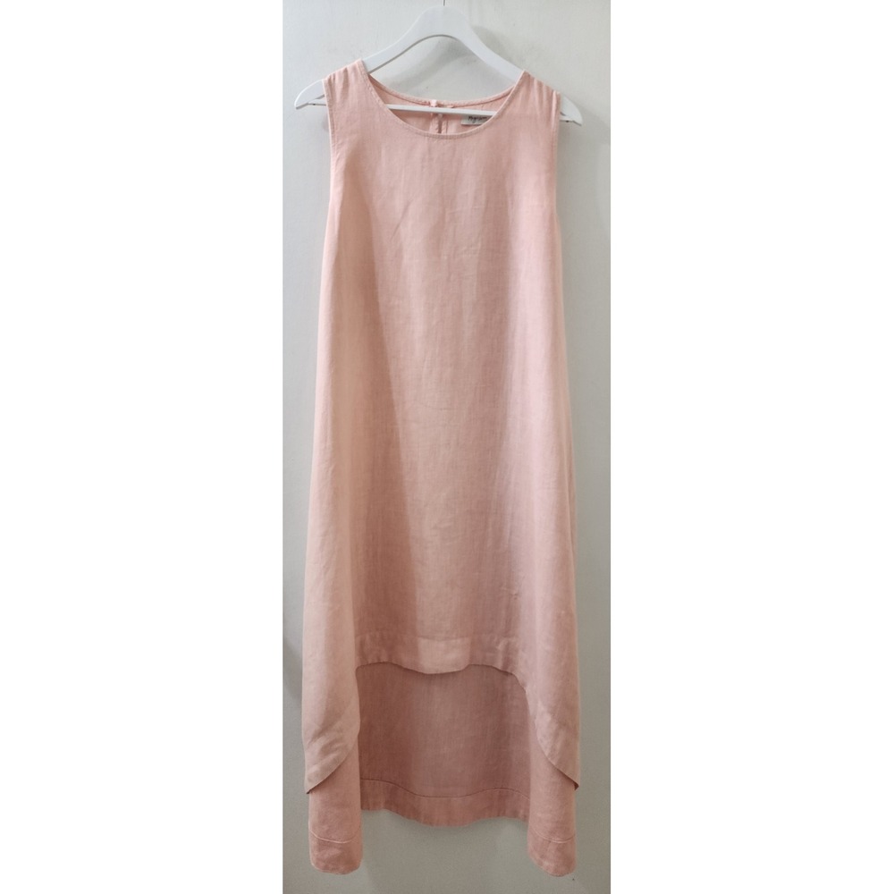 MagicLinen Pink 100% Linen Sleeveless High Low Shift Dress Pockets Medium EUC